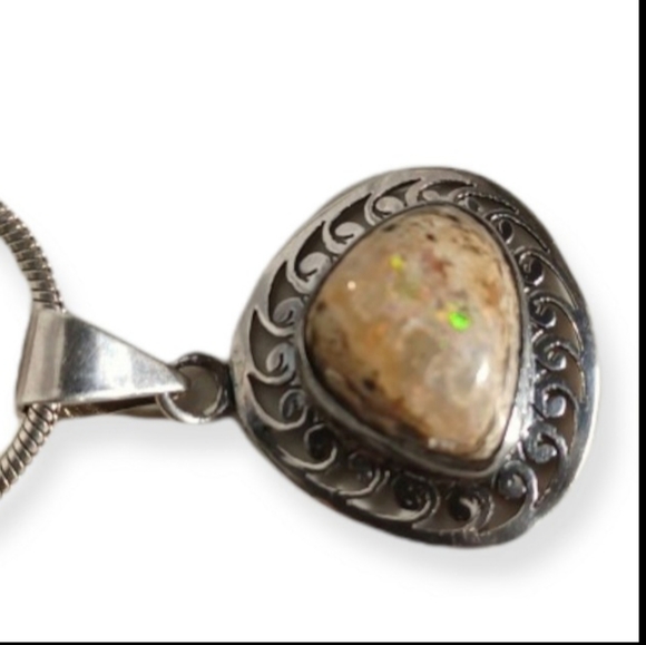 Mexican Fire Opal and silver chain - Picture 3 of 11